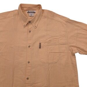 Columbia Seersucker Short Sleeve Button‎ Down Shirt Gingham Check Yellow Mens XL